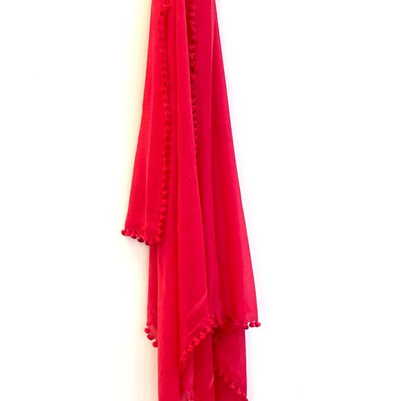 Matta NY Dupatta Shawl – Poppy Red – Pom Pom Tassels – Handwoven 100x200cm - Picture 2 of 6